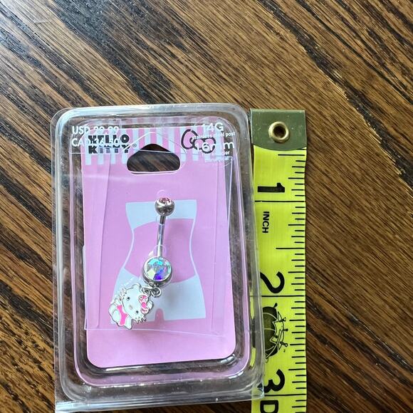 New Hello Kitty 14G Stainless Steel 1.6 mm Enamel Charm Belly Button Ring - Picture 2 of 3